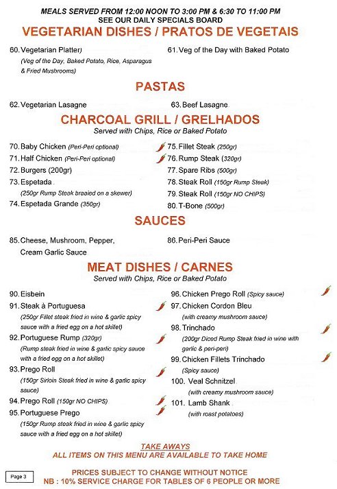 Dias Tavern - Pasta and Meat Menu