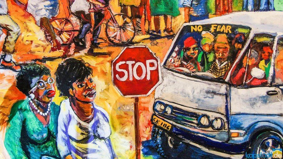 Township Kunst zum Thema Minibusse und Verkehr