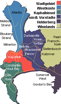 Unterkunftskarte nach Regionen um Kapstadt
