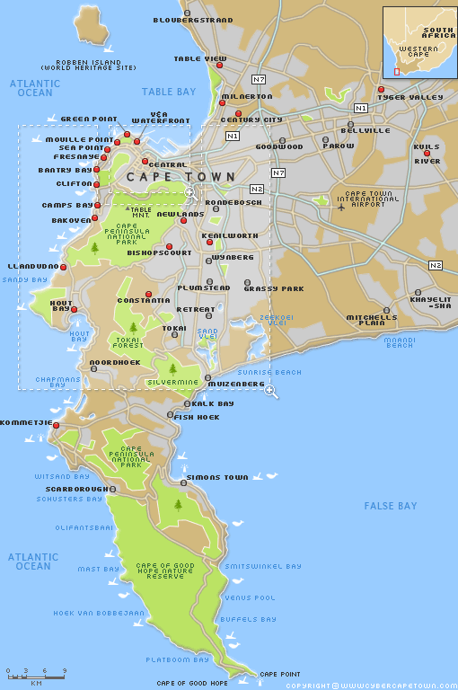 Karte der Kaphalbinsel von Kapstadt