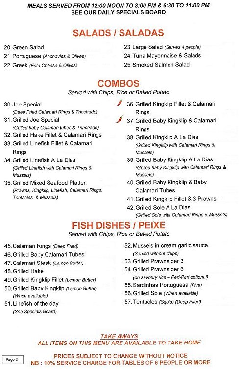 Dias Tavern - Salads, Combos and Fish Menu