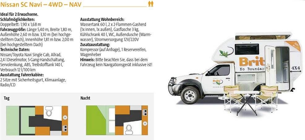 britz camper 4x4 Navi 2 Bett