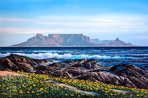 Kapstadt mit dem Tafelberg in Öl (Künstler: Johan Du Toit)