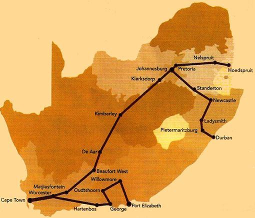Routenkarte Eisenbahn Südafrika